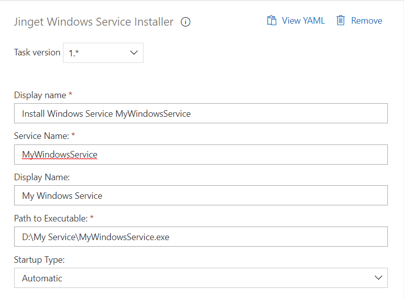 Windows service properties